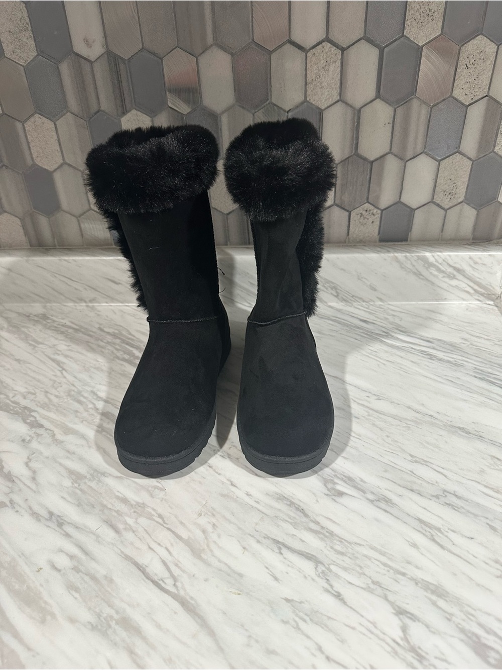 Women's Black Faux Fur Winter Boots